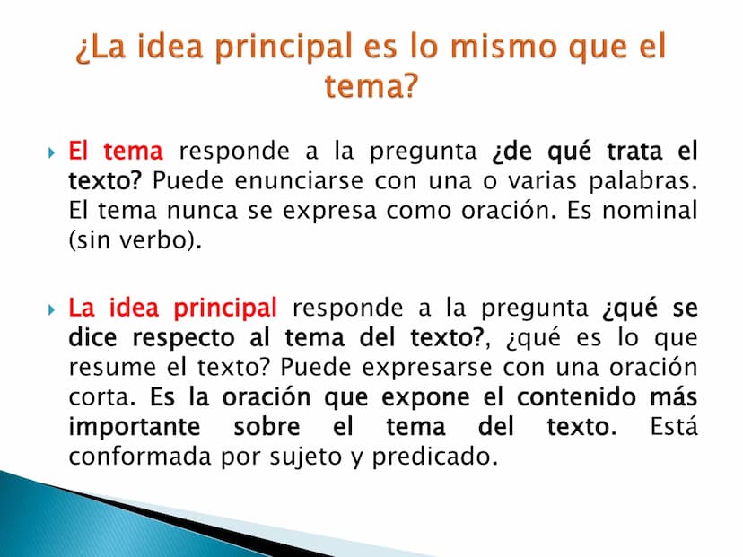 El tema y las ideas principales OBJETIVOS DE APRENDIZAJE
importancia de la idea temática en
la
▸ Reconoce la
comprensión y producción textua