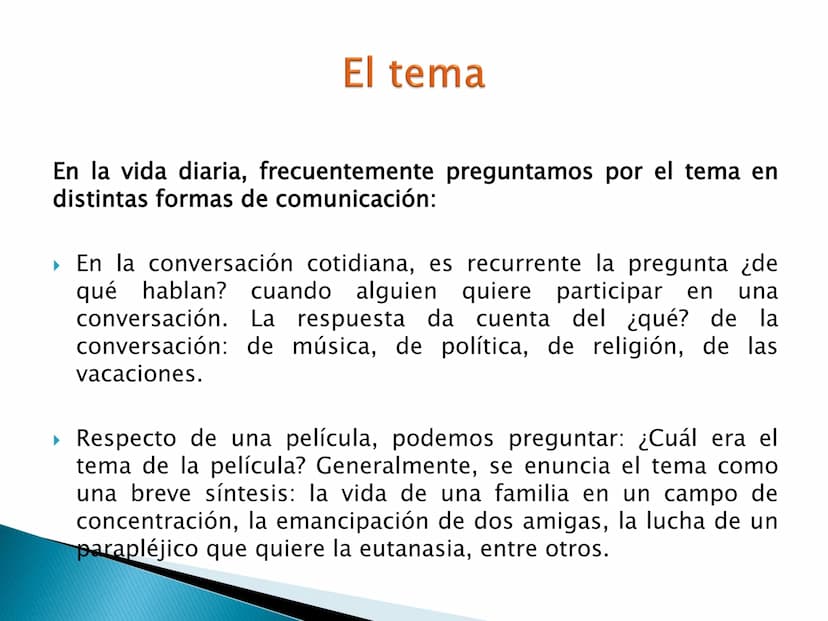 El tema y las ideas principales OBJETIVOS DE APRENDIZAJE
importancia de la idea temática en
la
▸ Reconoce la
comprensión y producción textua
