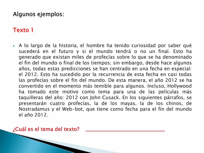 El tema y las ideas principales OBJETIVOS DE APRENDIZAJE
importancia de la idea temática en
la
▸ Reconoce la
comprensión y producción textua