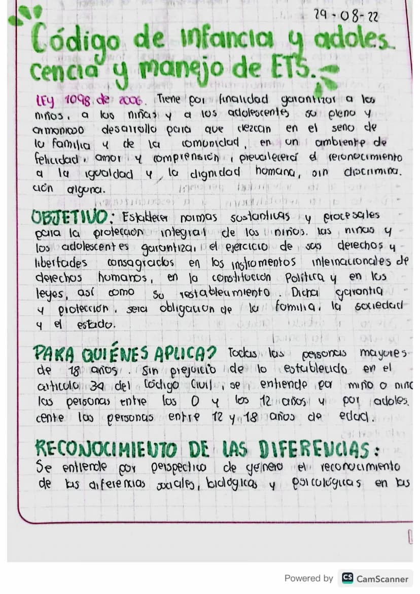 29-08-22
Código de infancia y adoles
Cencia y manejo de ETS.-
LEY 1098, de 2006. Tiene por finalidad garantizar a los
niños, a los niñas y a