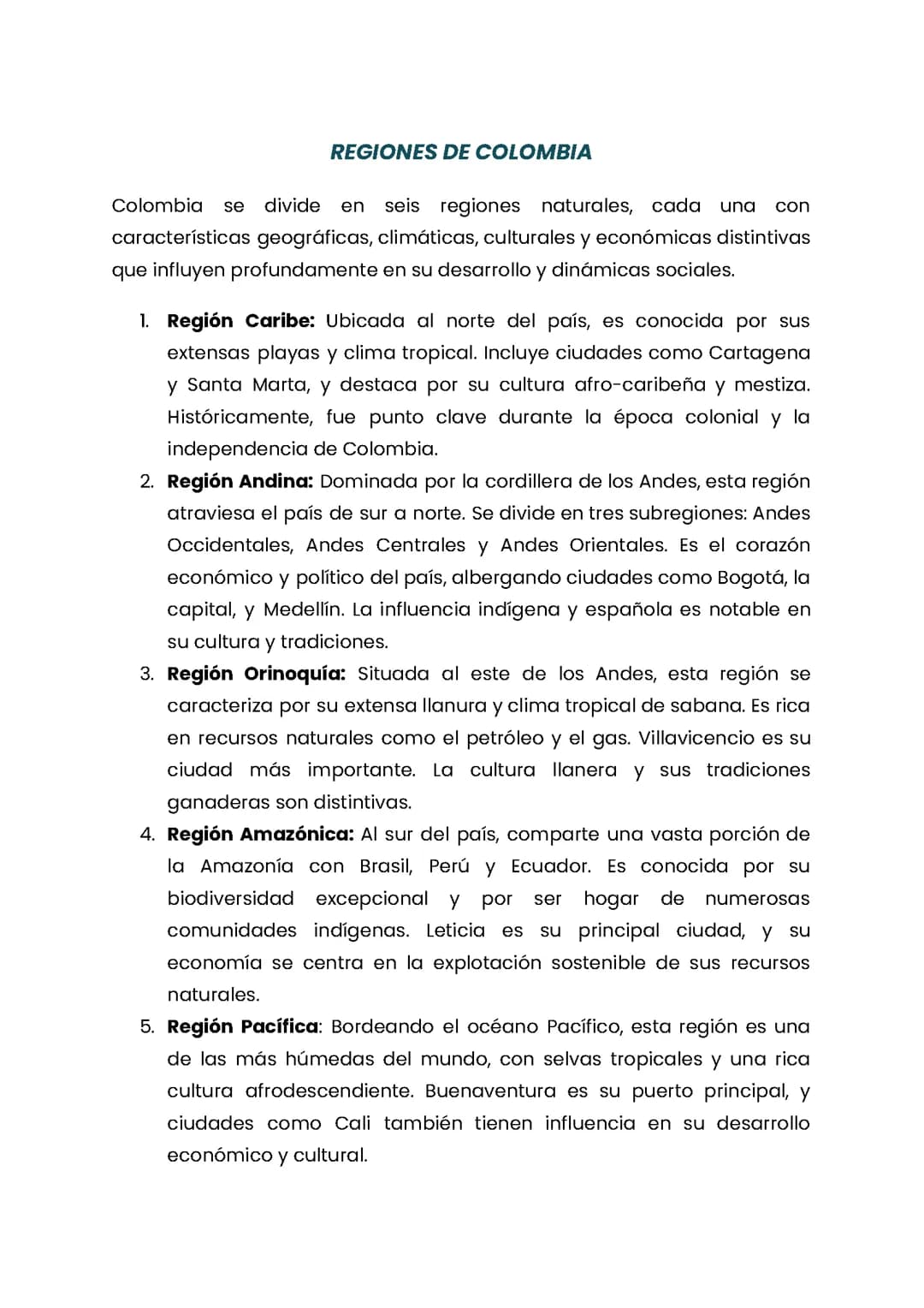 REGIONES DE COLOMBIA 