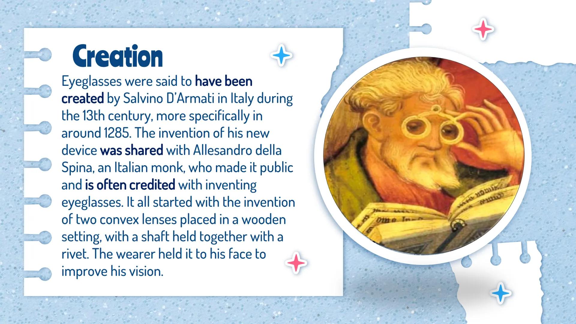 - Things we can't imagine life without:
- Glasses
- María José Zapata Muñoz # History of Glasses

The development of glasses as a common tre