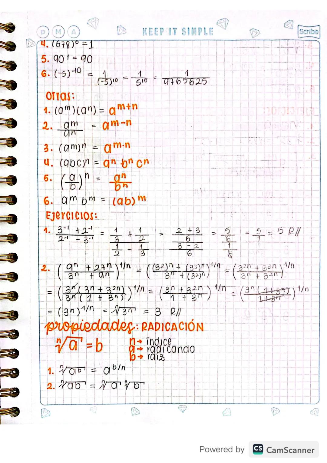 2. POTENCIACIÓN Y RADICACIÓN
ley distributiva:
•a.(b+c)= ab + ac
Powered by CS CamScanner Scribe

9+0
=
+
STAY COOL
MA

$
\frac{a+b}{c} = \f
