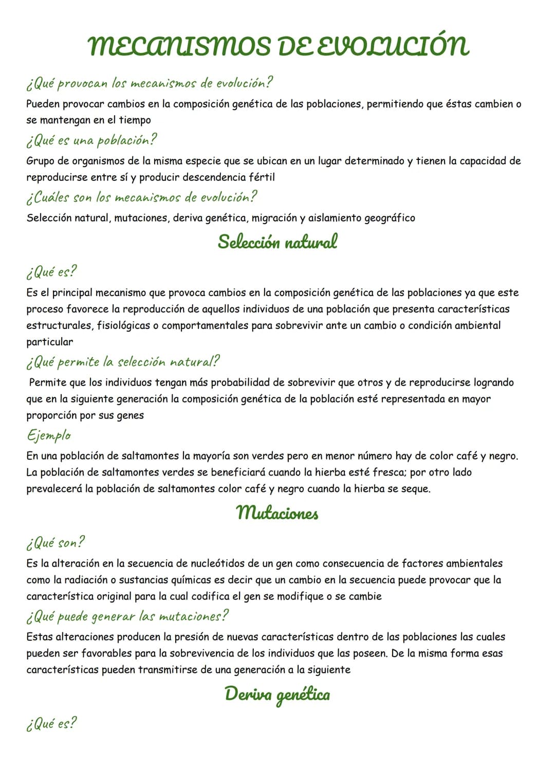 MECANISMOS DE EVOLUCIÓN
¿Qué provocan los mecanismos de evolución?
Pueden provocar cambios en la composición genética de las poblaciones, pe