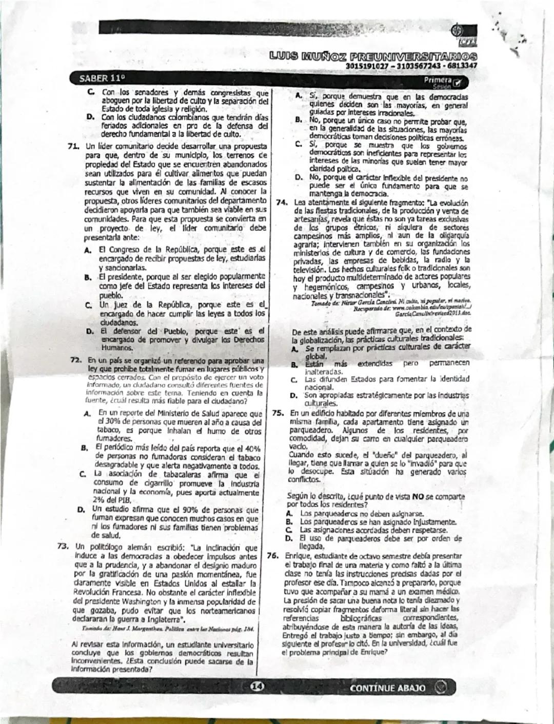 # SABER 11°
# INGLÉS I
## PARTE 1
RESPONDA LAS PREGUNTAS DE LA 218 A LA 222 DE ACUERDO AL SIGUIENTE EJEMPLO.
¿Dónde puede ver estos avisos?.