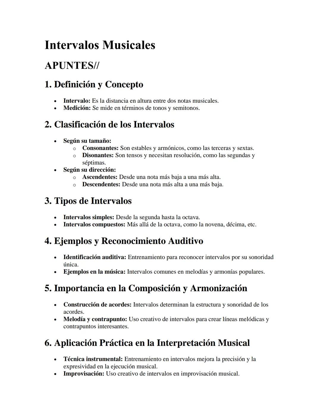 Intervalos Musicales
APUNTES//
1. Definición y Concepto
• Intervalo: Es la distancia en altura entre dos notas musicales.
•
Medición: Se mid