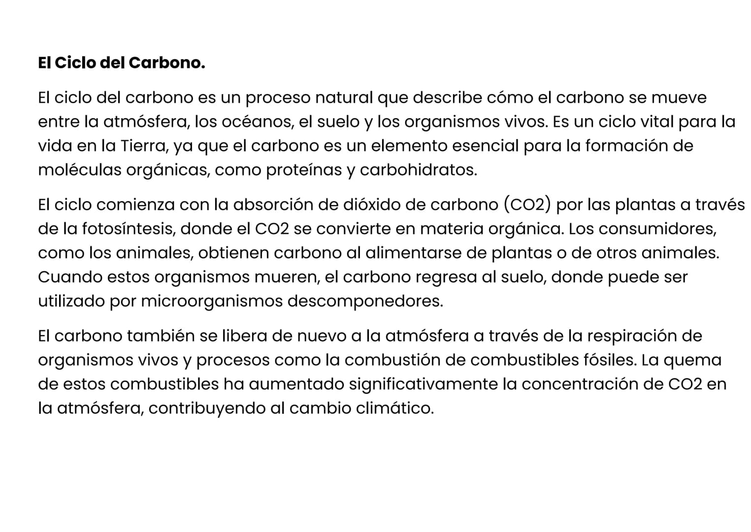 El Ciclo del Carbono.
El ciclo del carbono es un proceso natural que describe cómo el carbono se mueve
entre la atmósfera, los océanos, el s