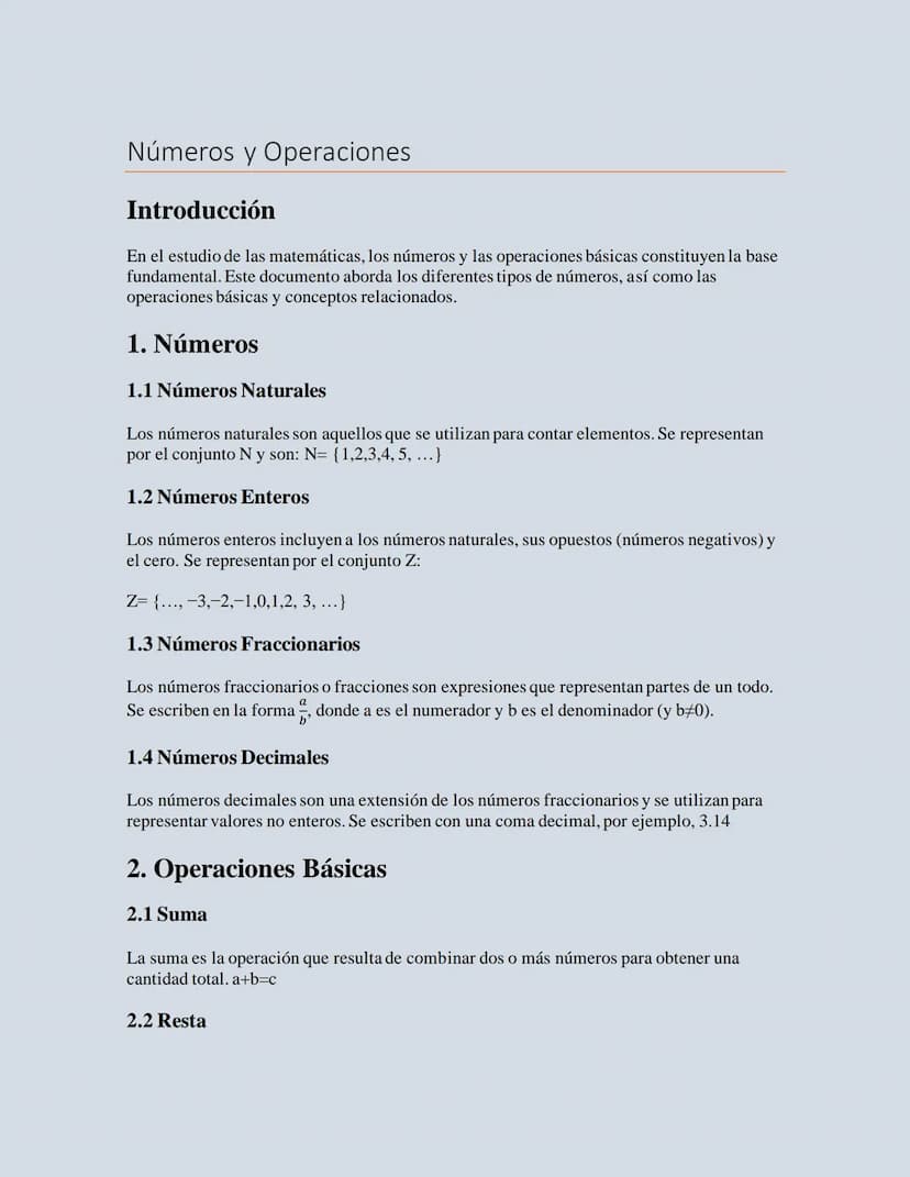 Números y Operaciones
Introducción
En el estudio de las matemáticas, los números y las operaciones básicas constituyen la base
fundamental. 