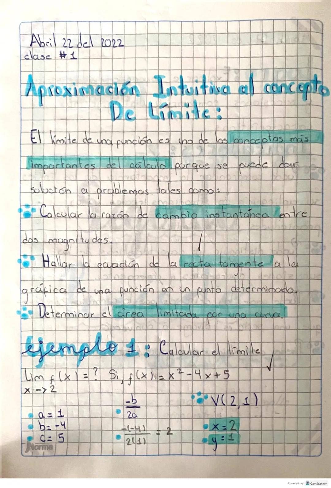 Abril 22 del 2022
clase #1
Aproximación Intuitiva al concepto
De limite:
El limite de una función es uno de los conceptos más
importantes
de