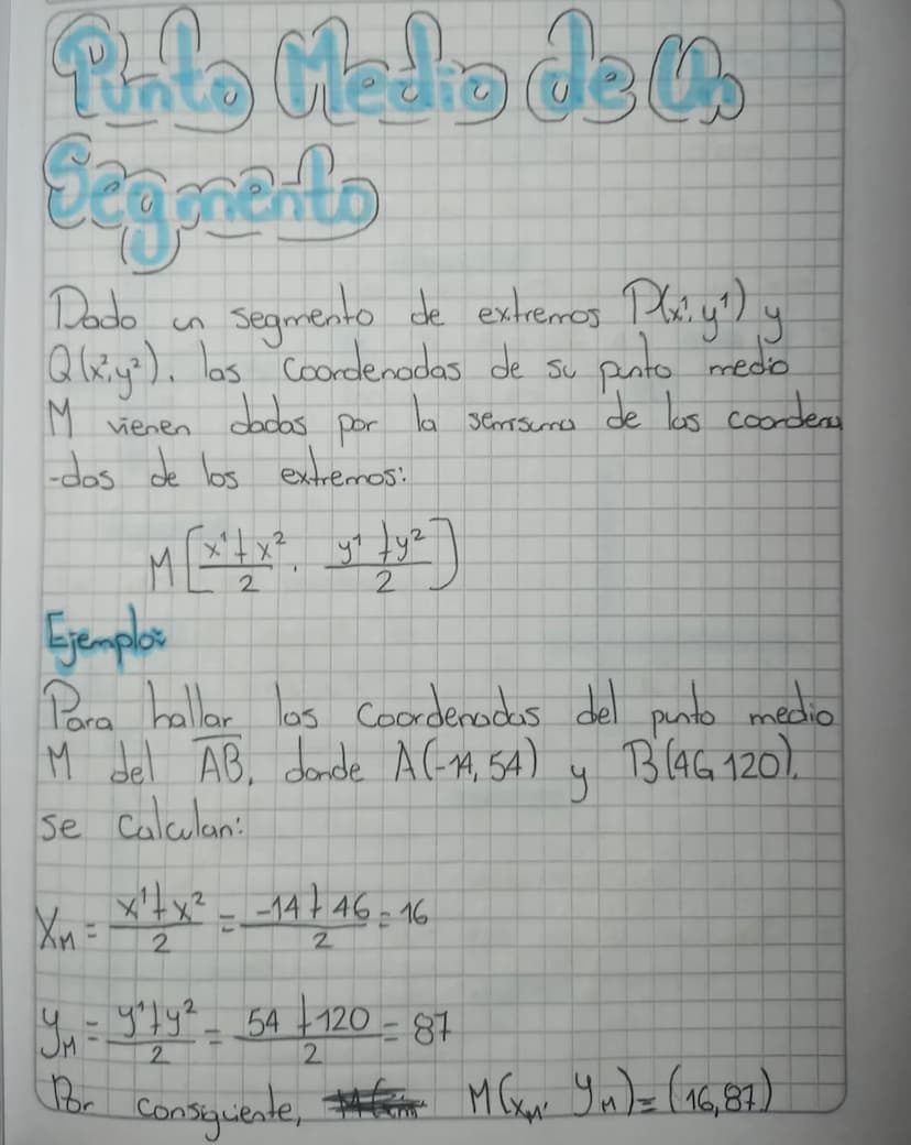 Pinto Medio de lo
Begmento
Dodo
сп
segmento de extremos Play") y
Q(xiy²), las coordenadas de su
M
vienen
dadas
Por
-dos de los extremos:
X
2