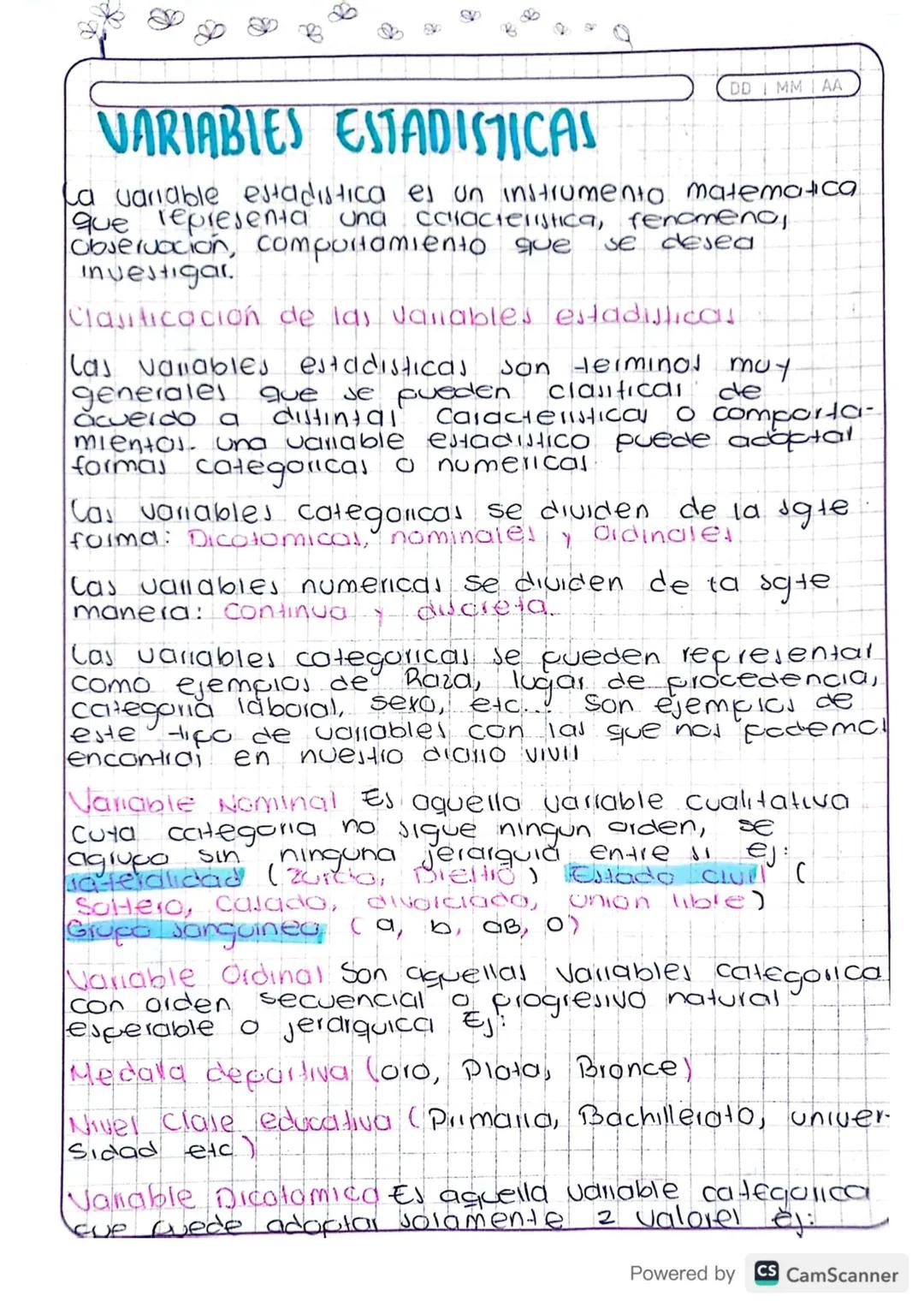 DDI MMAA
VARIABLES ESTADISTICAS
La variable estadistica es un instrumento matemati
que representa una caracteristica, fenomeno
observacion, 
