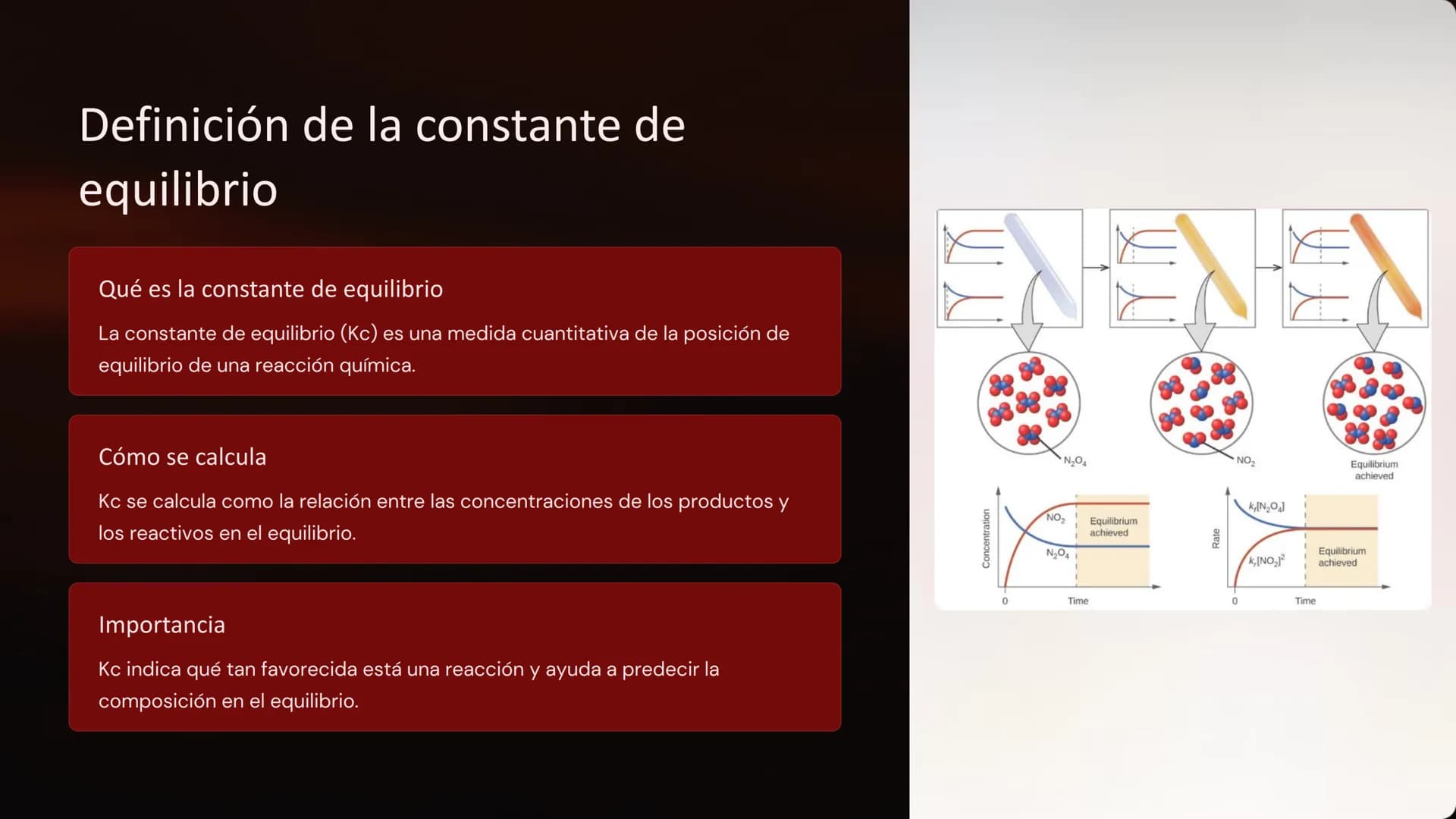 Equilibrio químico:
Constante de equilibrio, principio
de Le Châtelier
El equilibrio químico es un concepto fundamental en química
que descr