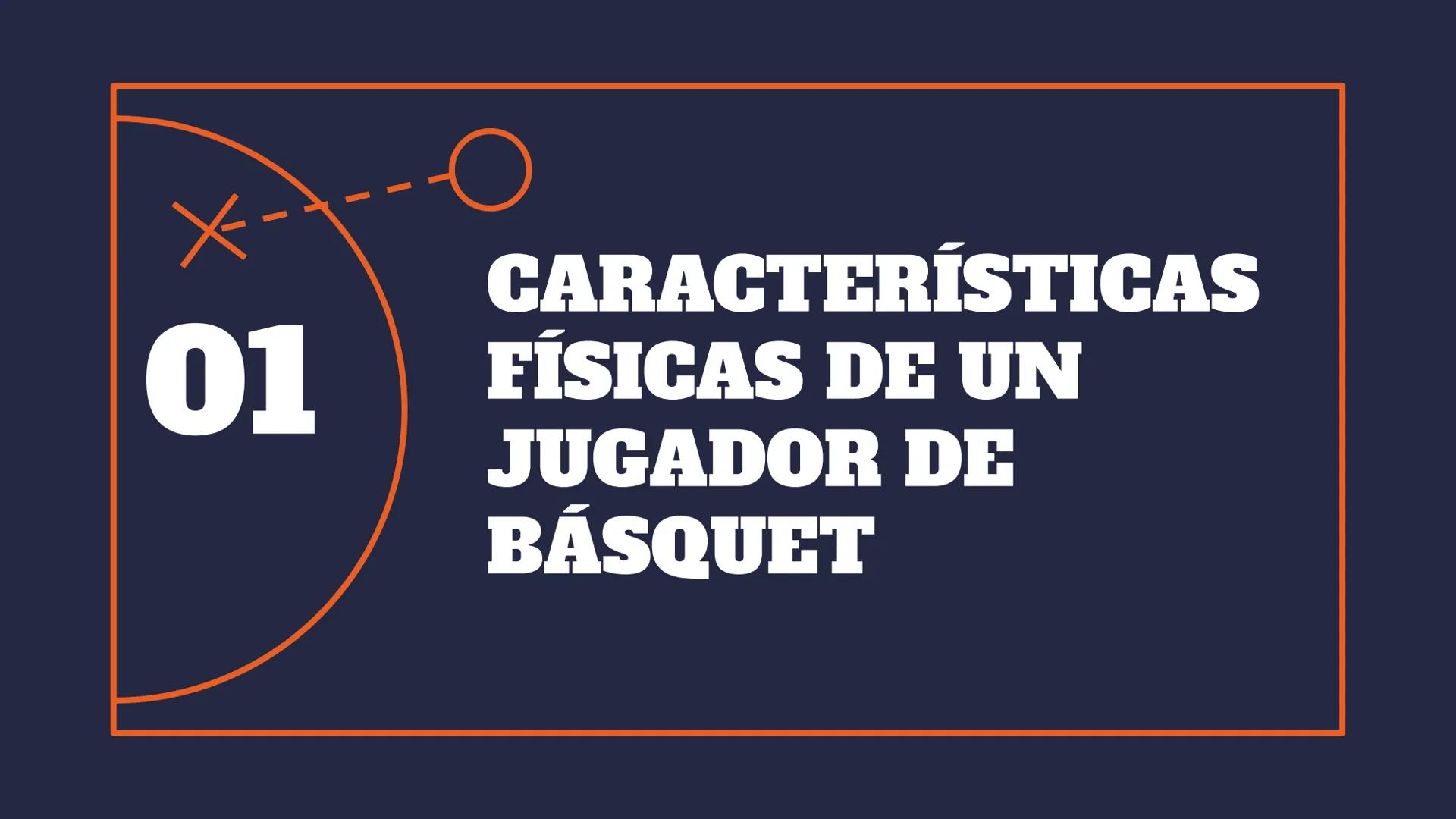BASKETBALL
CARACTERÍSTICAS FÍSICAS
DE CADA JUGADOR TABLA DE CONTENIDO
01
CARACTERÍSTICAS
DE UN JUGADOR DE
BÁSQUET
02
POSICIONES
03
CARACTERÍ