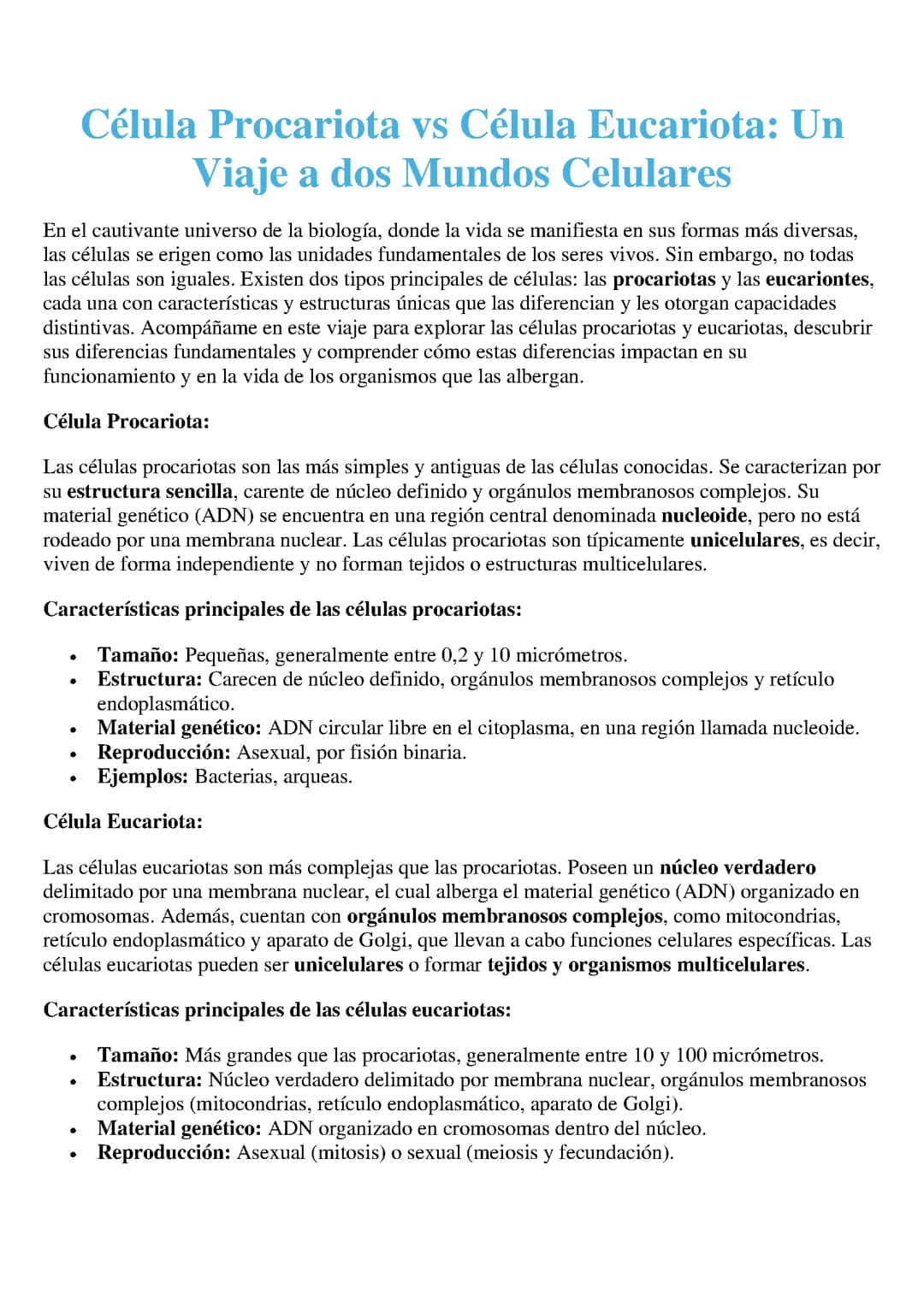 CÉLULA PROCARIOTA vs CÉLULA EUCARIOTA