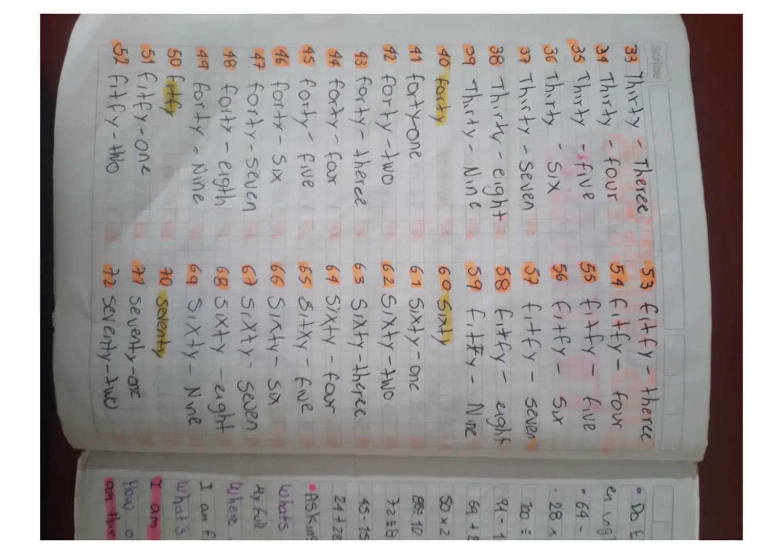 Scribe
33 Thirty-Theree
34 Thirty-four
35 Thirty-five
36 Thirty
SIX
37 Thirty-seven
38 Thirty-eight.
39 Thirty-Nine
40 forty
41 forty-one
53