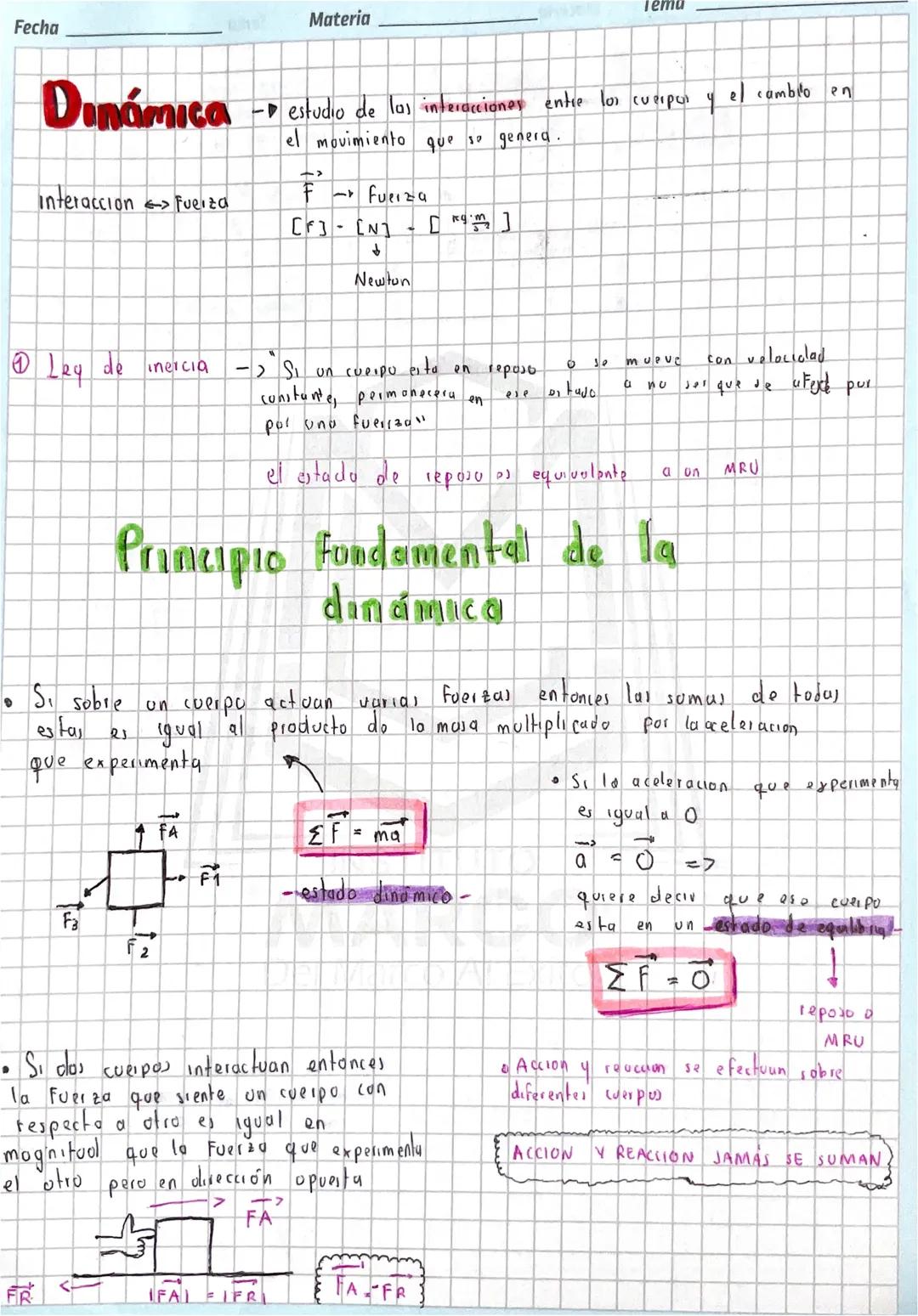 Fecha
Materia
Tema
# Dinámica
Interaccion Fuerza
- estudio de las interacciones entre los cuerpos y el cambito en
el movimiento que so gener