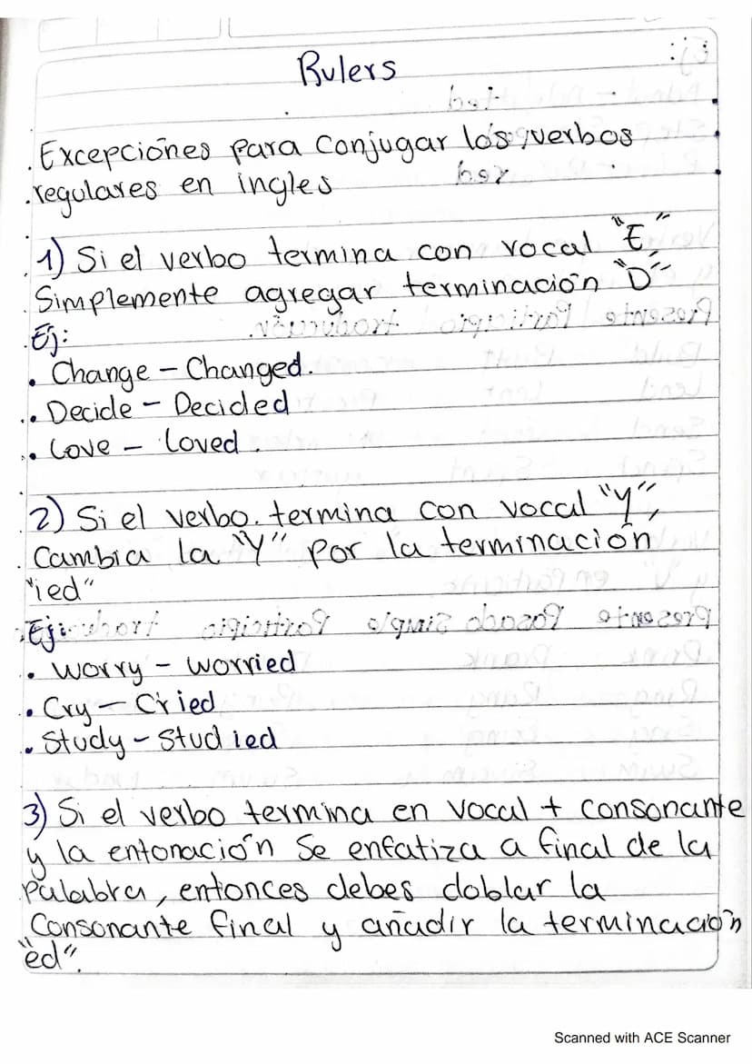 Rulers
bet
Excepciones para Conjugar los verbos
• regulares en ingles.
bsz
1) Si el verbo termina con vocal E
Simplemente agregar terminació