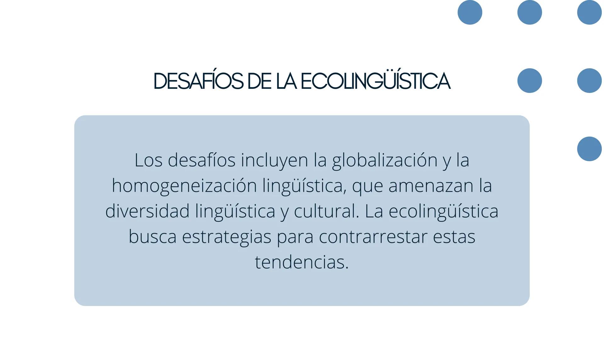 ECOLINGÜÍSTICA # ¿QUÉ ES LA ECOLINGÜÍSTICA?

La ecolingüística aborda el lenguaje bajo
la perspectiva de la correlación, similar a
cómo la e