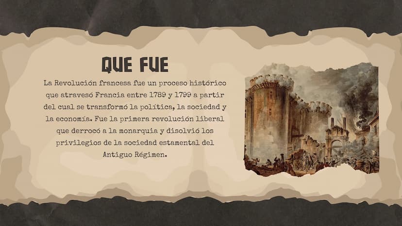 REVOLUCION
FRANCESA
1789-1799 QUE FUE
La Revolución francesa fue un proceso histórico
que atravesó Francia entre 1789 y 1799 a partir
del cu
