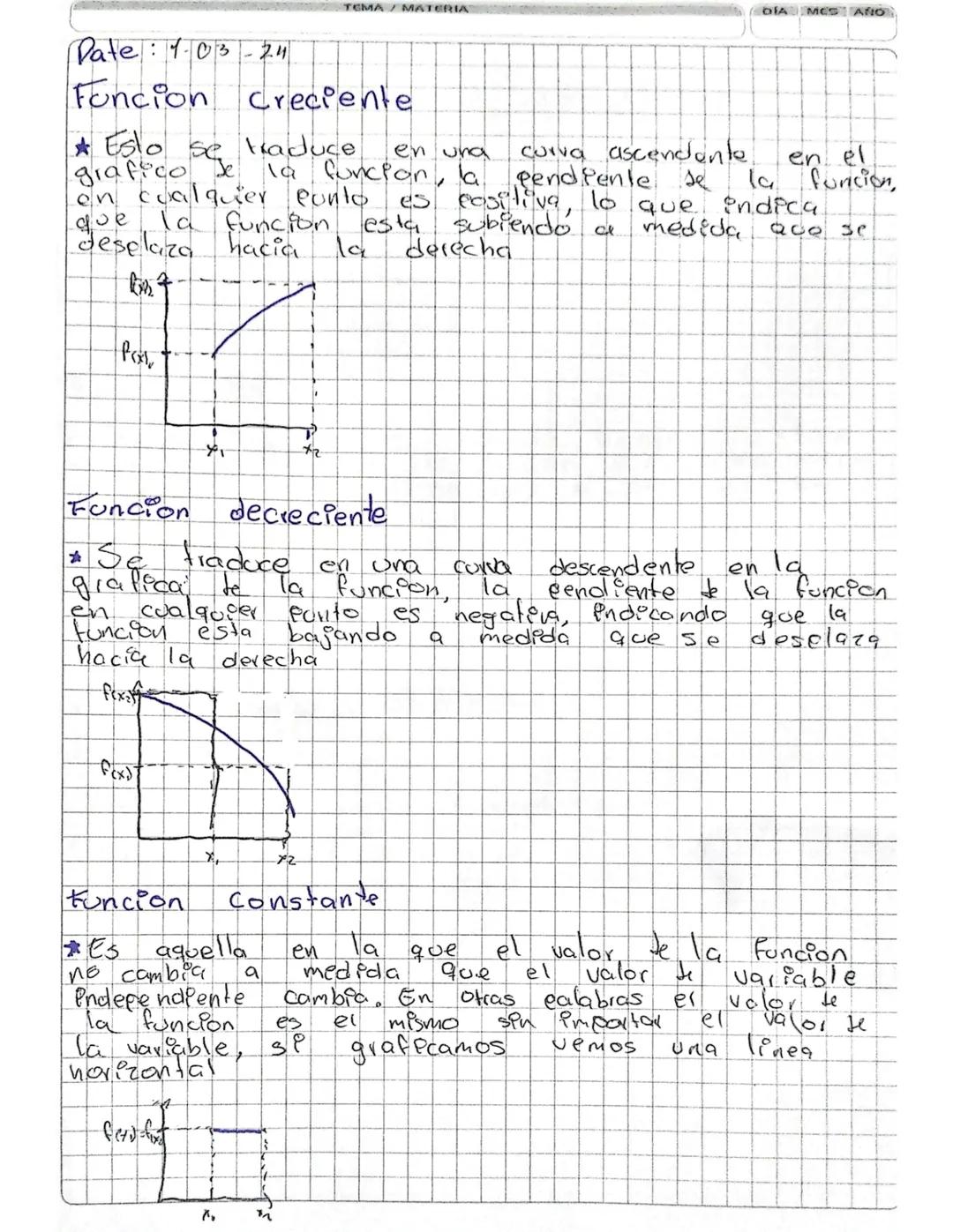 Date: 1.03 -2.11
Funcion
TEMA / MATERIA
Creciente
* Esto se traduce
en una
curva ascendente
grafico de la funcion, a pendiente se
en cualqui