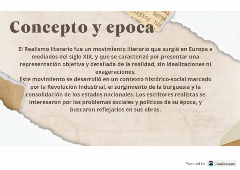 aying his
turne
hope
Concepto y epoca
El Realismo literario fue un movimiento literario que surgió en Europa a
mediados del siglo XIX, y que