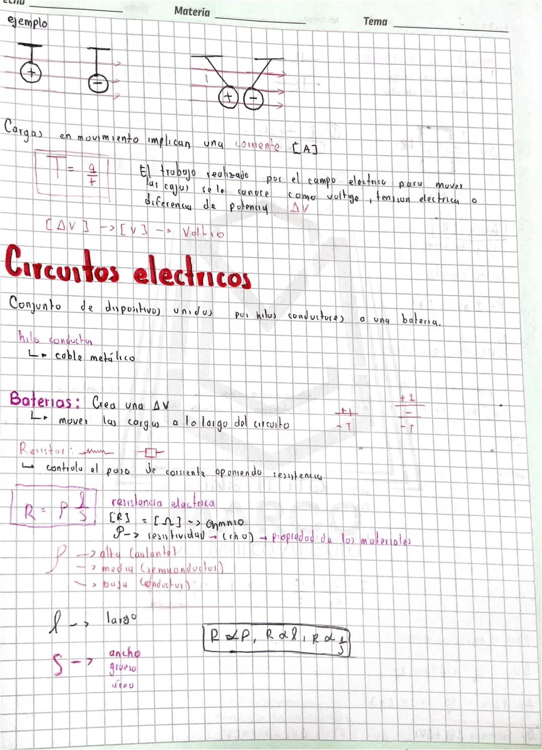Materia
Tema
ejemplo
ठ ठ ठ
Cargas
en movimiento implican una comente CA]
नाक
El trabajo realizado
has cajul se le conuce
diferencia de P
CAV