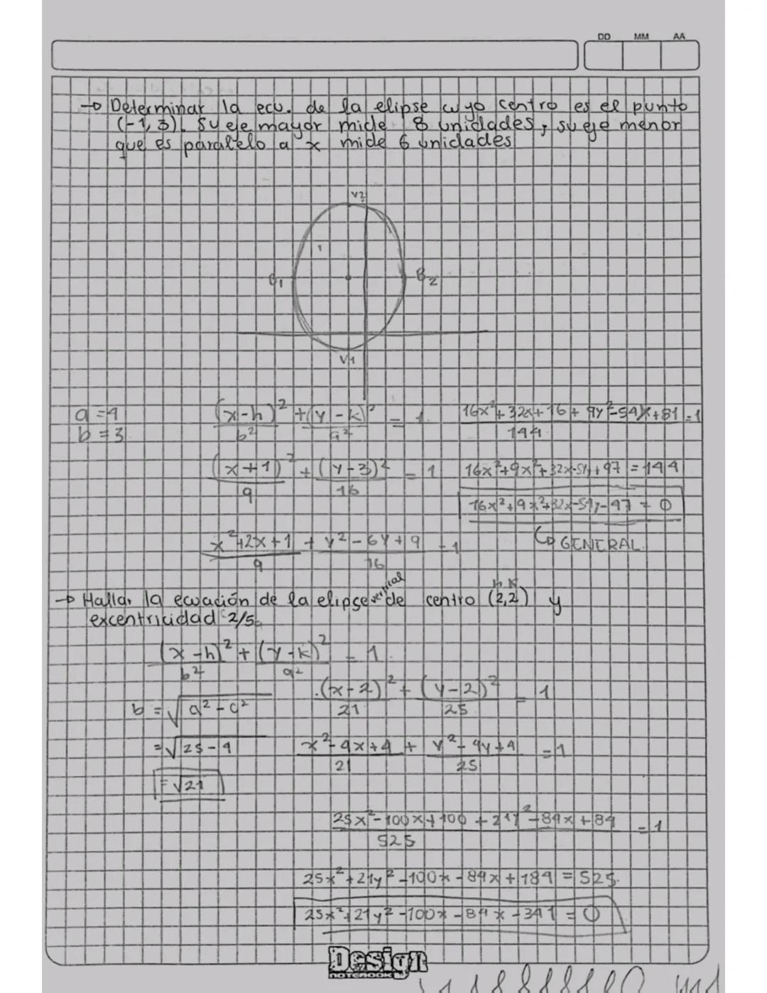 DD MM
AA
# ELIPSE
• Una elipse es una curva para la cual se cumplen que la suma de
las distancias desde cada uno de sus puntor has a un punt