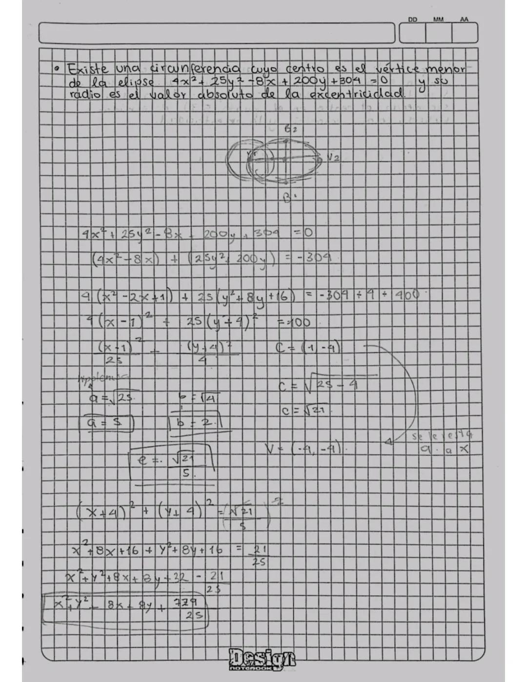DD MM
AA
# ELIPSE
• Una elipse es una curva para la cual se cumplen que la suma de
las distancias desde cada uno de sus puntor has a un punt