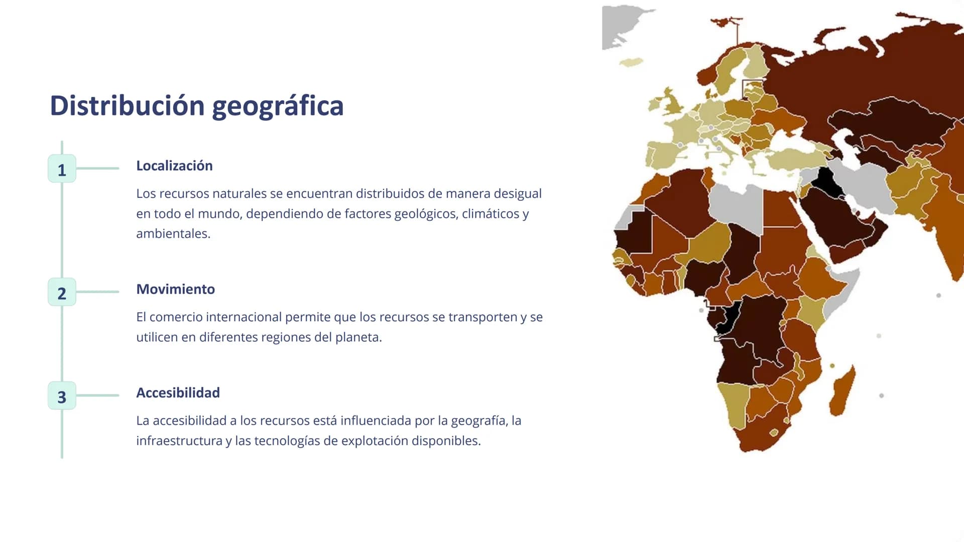 Geografía de los
recursos naturales
La geografía de los recursos naturales se enfoca en la
distribución, explotación y sostenibilidad de los