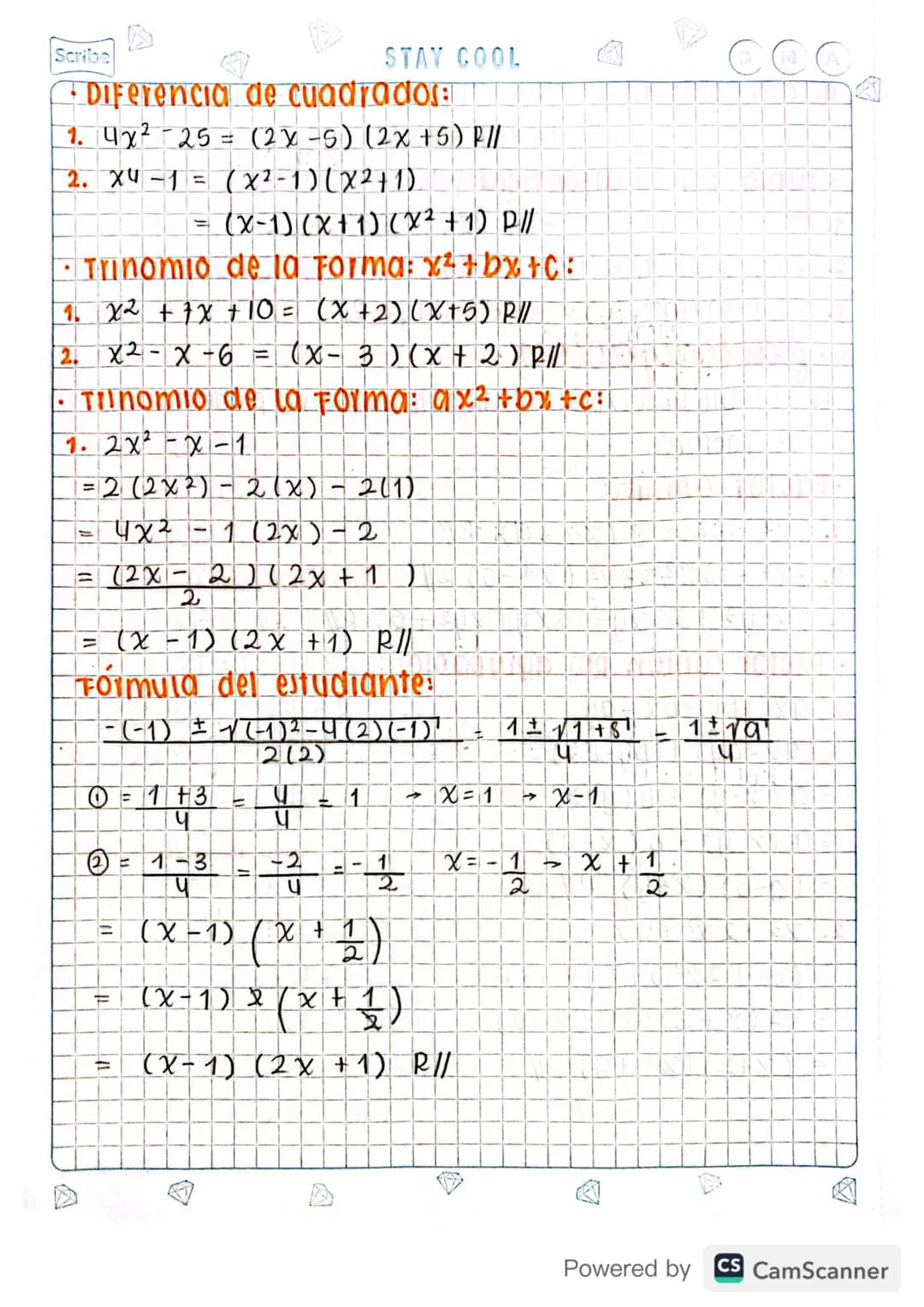M
KEEP IT SIMPLE
D
Scribe
3. FACTORIZACIÓN.
polinomio En la variable real x es cualquier
expresión de la Forma:
P(x)= an x + α n + 1 x n − 1