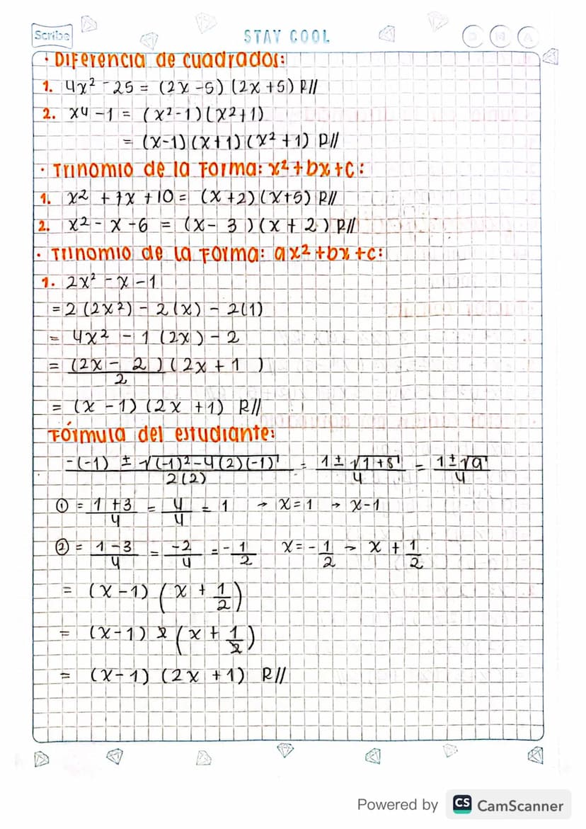 M
KEEP IT SIMPLE
D
Scribe
3. FACTORIZACIÓN.
polinomio En la variable real x es cualquier
expresión de la Forma:
P(x)= an x + α n + 1 x n − 1