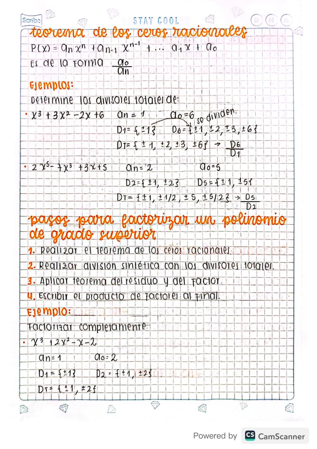 M
KEEP IT SIMPLE
D
Scribe
3. FACTORIZACIÓN.
polinomio En la variable real x es cualquier
expresión de la Forma:
P(x)= an x + α n + 1 x n − 1