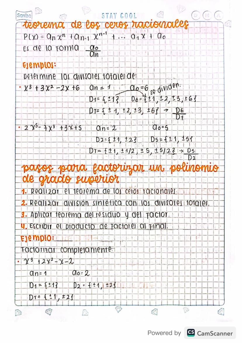 M
KEEP IT SIMPLE
D
Scribe
3. FACTORIZACIÓN.
polinomio En la variable real x es cualquier
expresión de la Forma:
P(x)= an x + α n + 1 x n − 1
