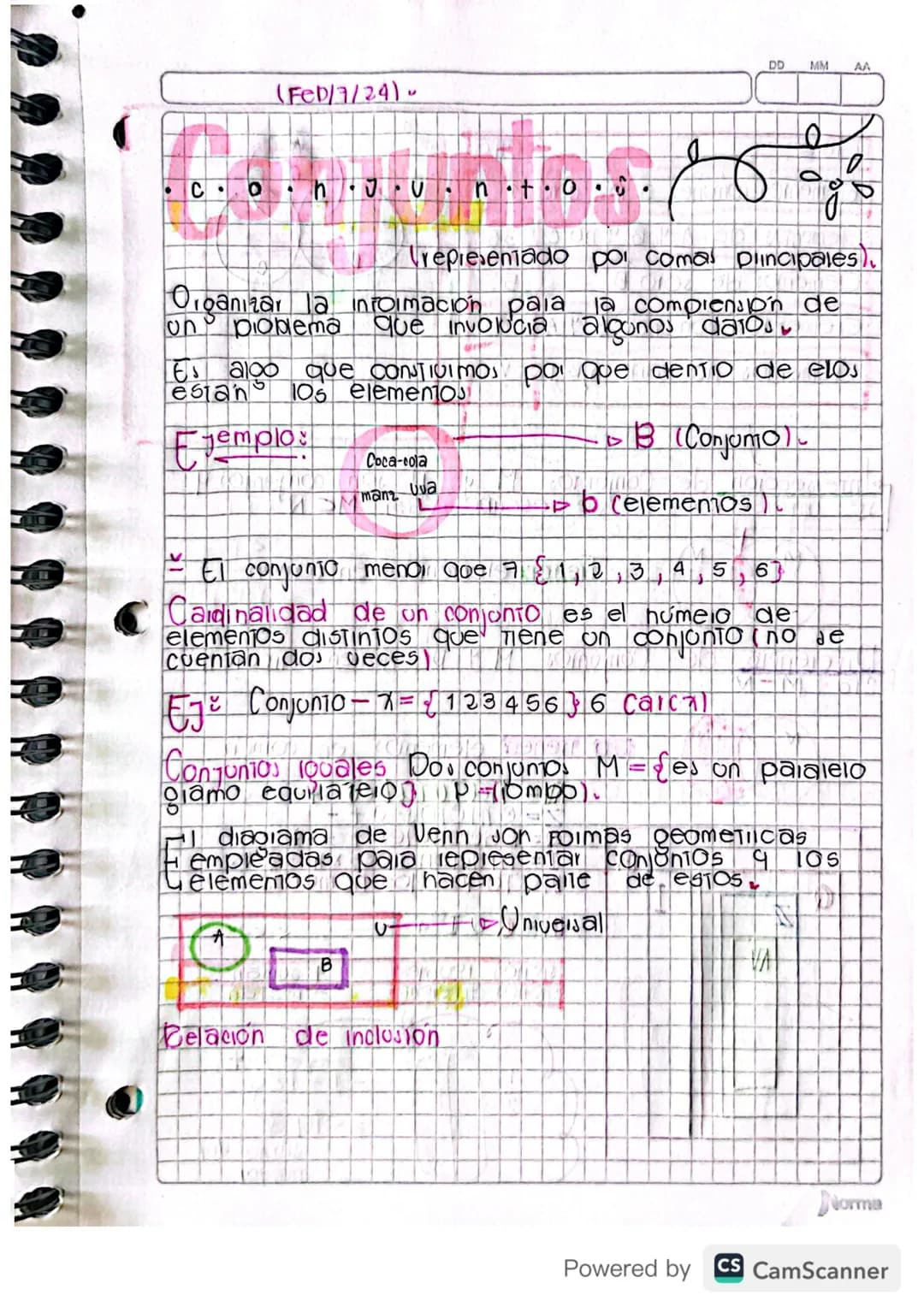 (Feb/7/24)
.
DD MM AA
00
Trepresentado por comas principales
Organizar la información pala la comprenson de
un poblema que involucia algunos