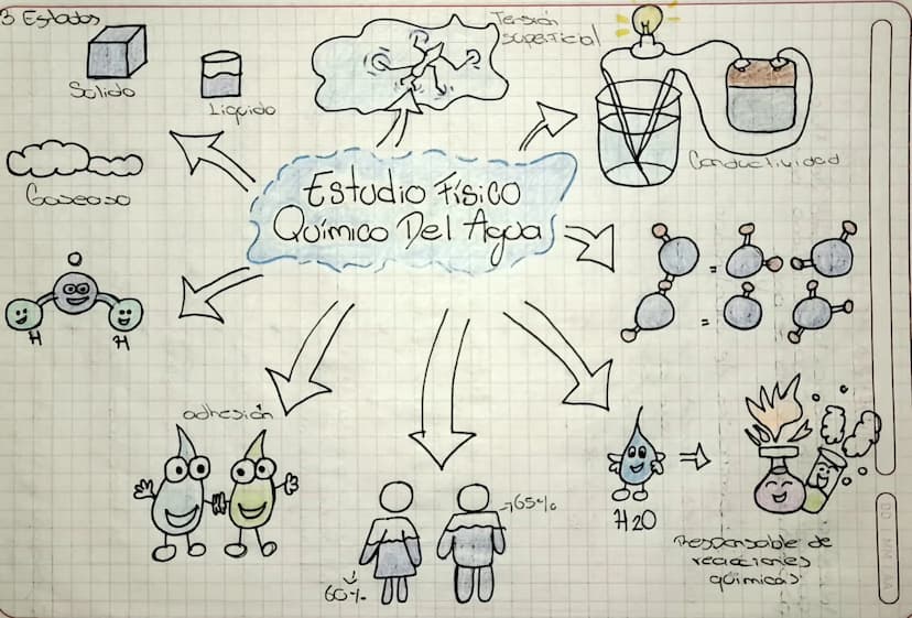 3 Estados
Tension
Superficial
Conductividad
Solido
ido Liquido
Caseoso
Estudio Fisico
Químico Del Aguaj
.
71
adhesión
60% DU
-765%
720
=
슈
d