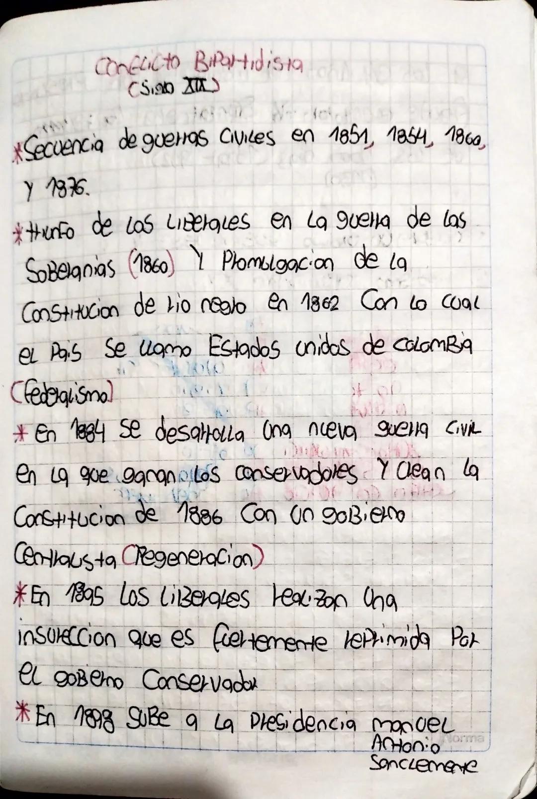 # Conflicto Bipartidista
(Siglo XIX)

* Secuencia de guerras civiles en 1851, 1854, 1860, y 1876.

* Triunfo de los Liberales en la Guerra d
