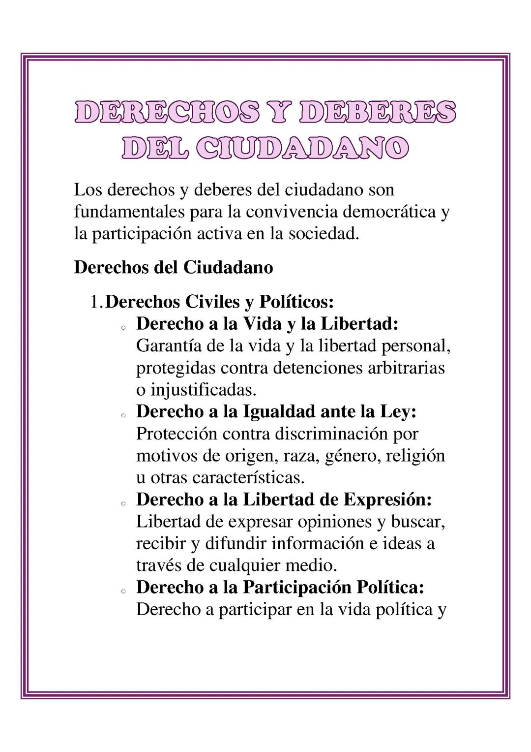 DERECHOS Y DEBERES DEL CIUDADANO