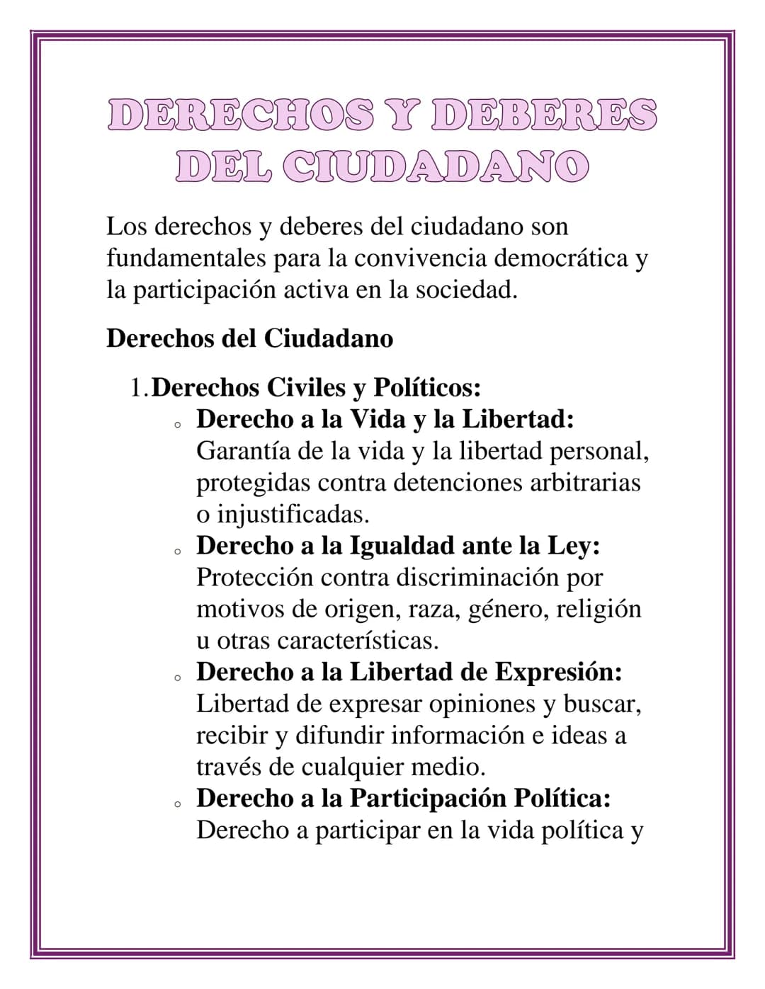 DERECHOS Y DEBERES DEL CIUDADANO