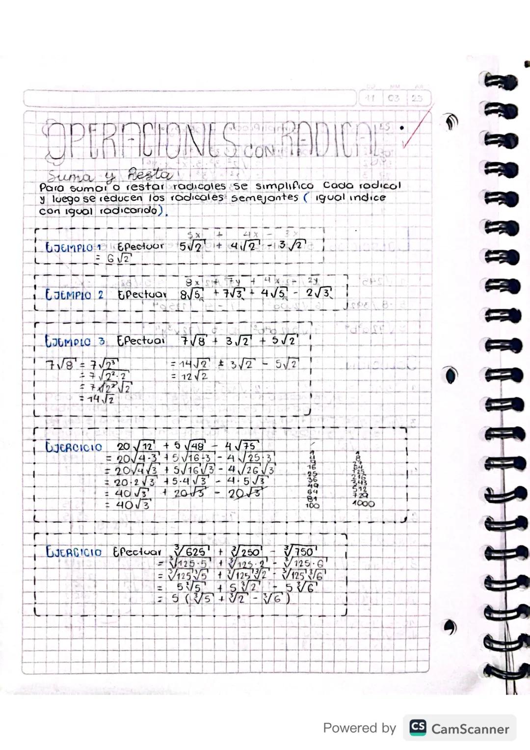 Operaciones con radicales