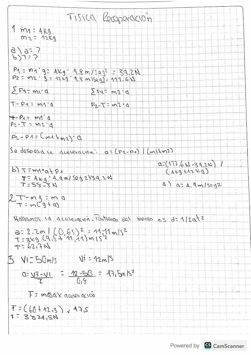 EJERCICIOS DE NIVELACIÓN I PERIODO
Leyes de newton
Una cuerda que pasa sobre una polea sin fricción ni masa tiene atado un objeto de 4.0 kg 