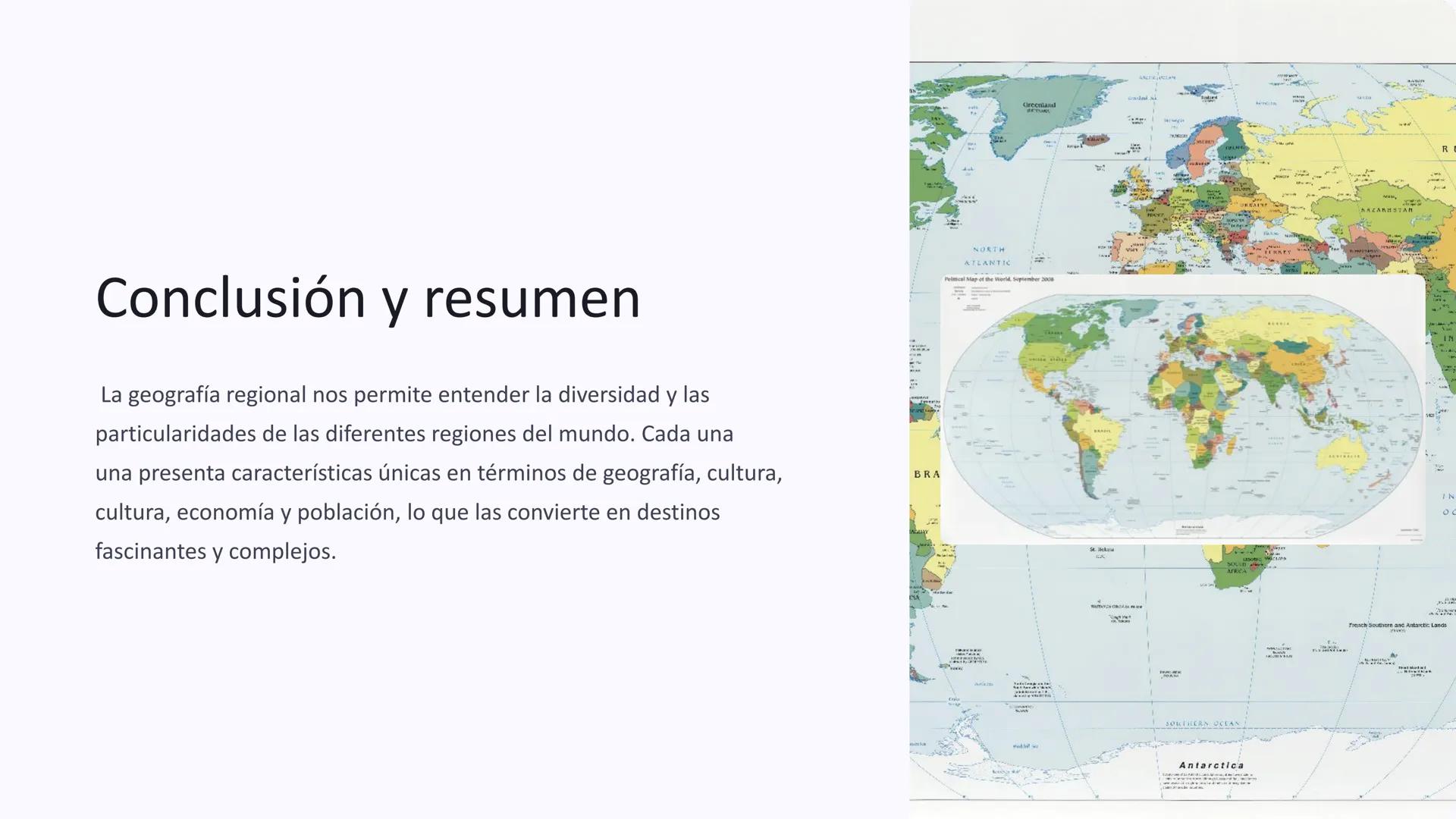 la geografía regional
La geografía regional es el estudio de las características físicas,
culturales y económicas de las diferentes regiones