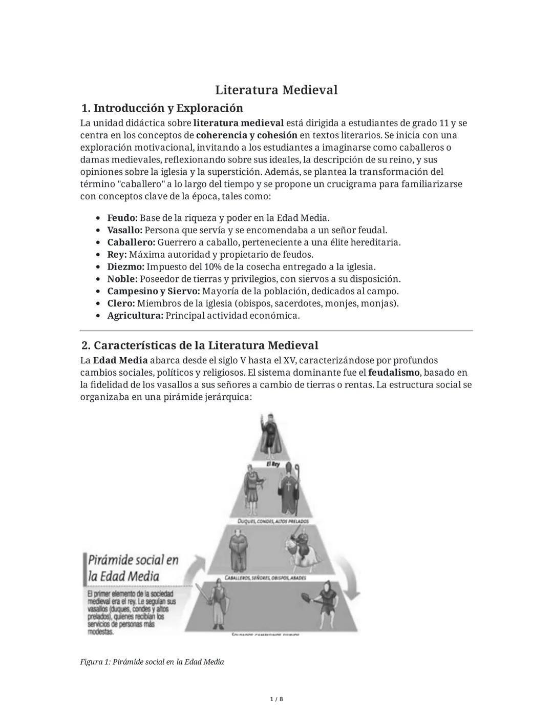 ## Literatura Medieval

### 1. Introducción y Exploración

La unidad didáctica sobre literatura medieval está dirigida a estudiantes de grad