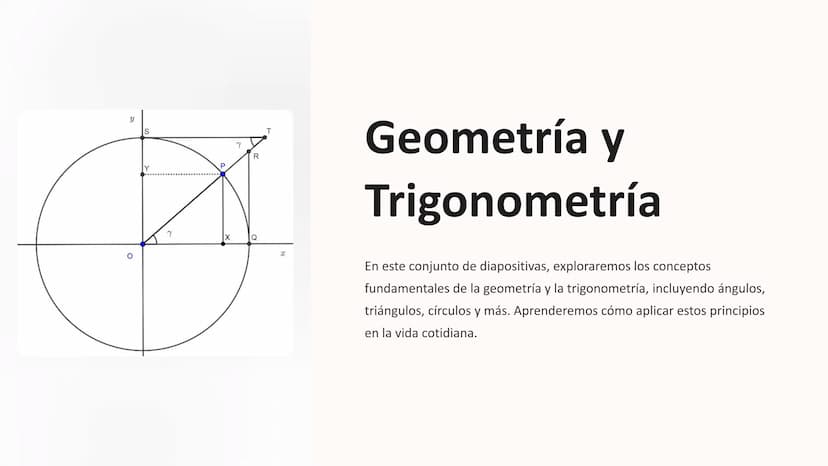 Y
Y
P
R
☑
Q
T
X
Geometría y
Trigonometría
En este conjunto de diapositivas, exploraremos los conceptos
fundamentales de la geometría y la tr