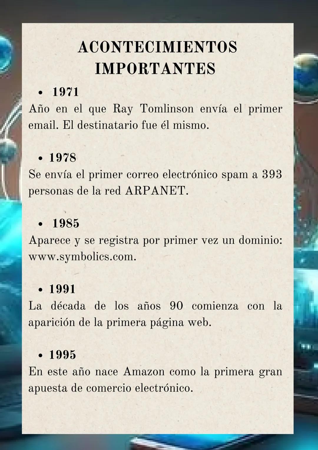 HISTORIA DEL INTERNET
Internet inició en torno al año 1.969, cuando el
departamento de defensa de los EE.UU desarrolló
ARPANET, una red de o
