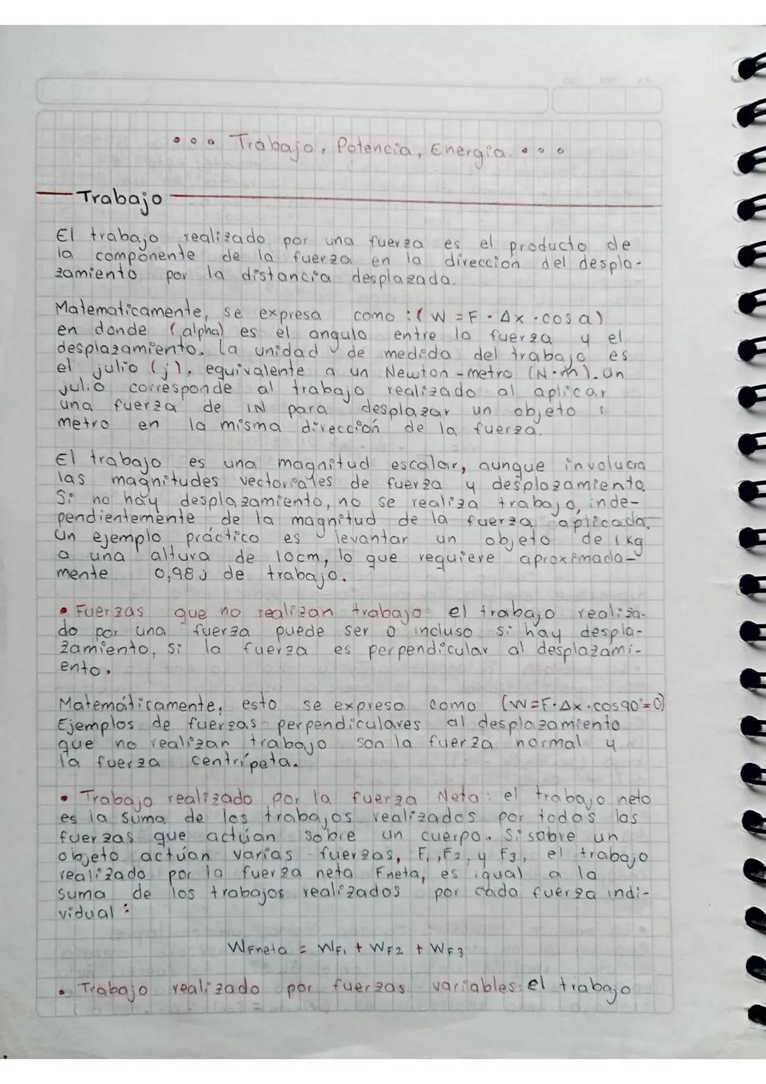 ```markdown
### Trabajo

... Trabajo, Potencia, Energia....

El trabajo realizado por una fuerza es el producto de la
componente de la fuerz