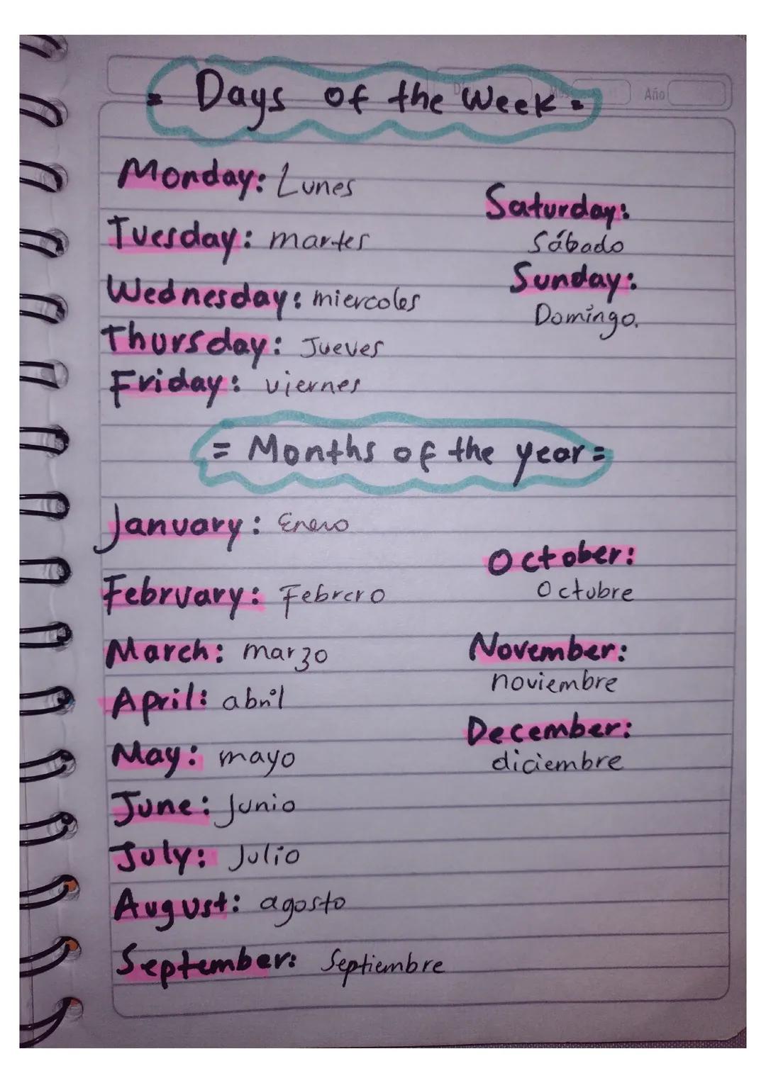 Days of the week and months of the year