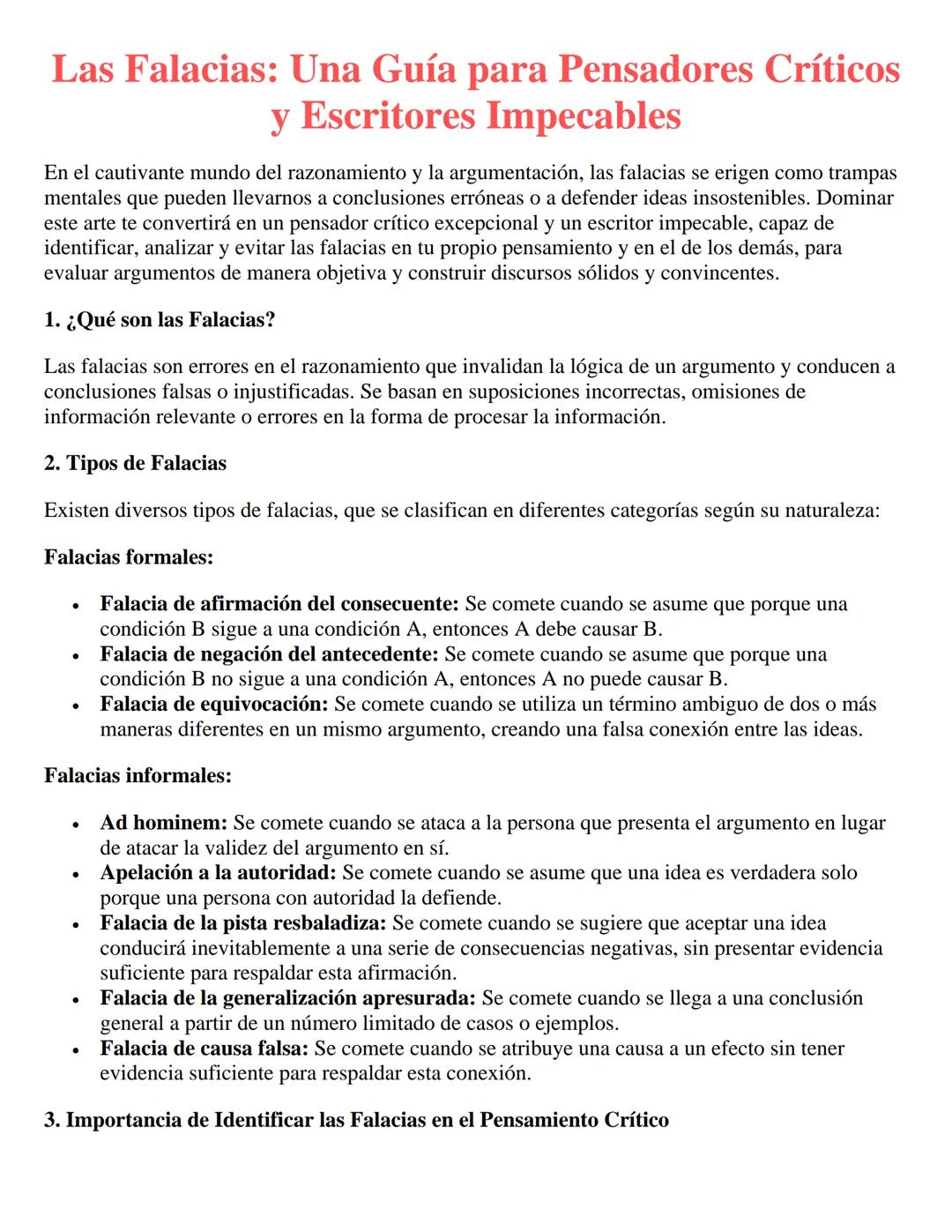 Las Falacias: Una Guía para Pensadores Críticos
y Escritores Impecables
En el cautivante mundo del razonamiento y la argumentación, las fala
