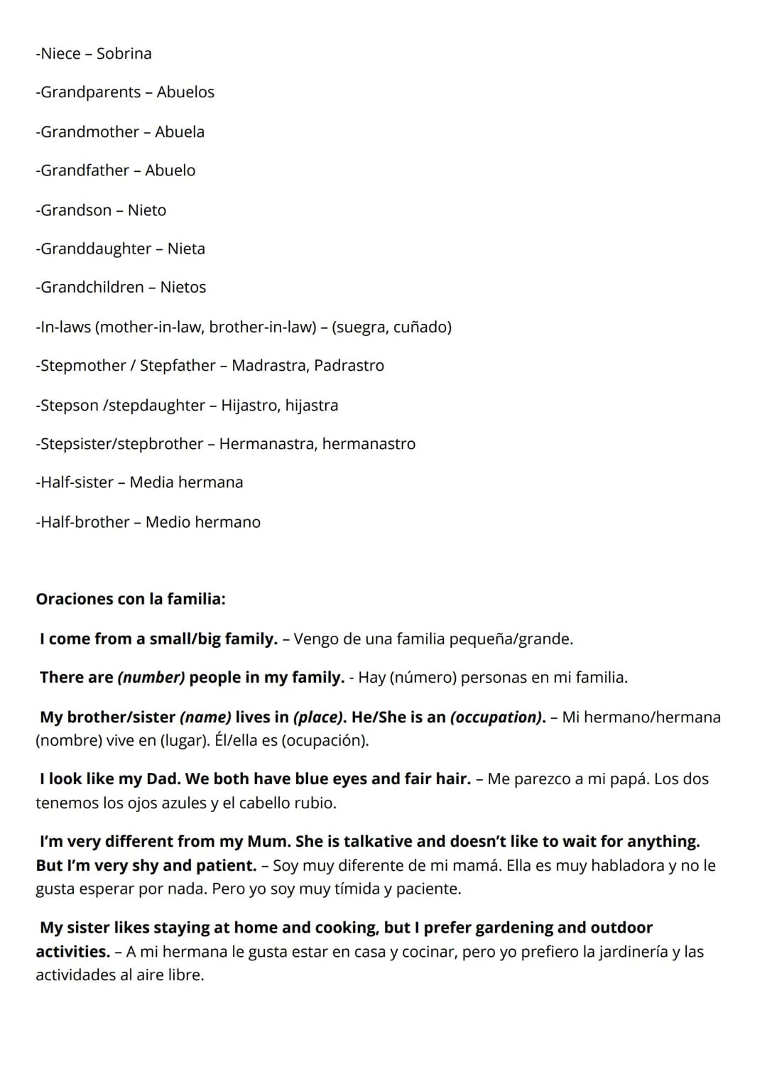 La familia en ingles
(Vocabulario)
Ideal para oraciones y para memorizar a los miembros de la familia.
Vocabulaario
familiar
-Mother Madre
-