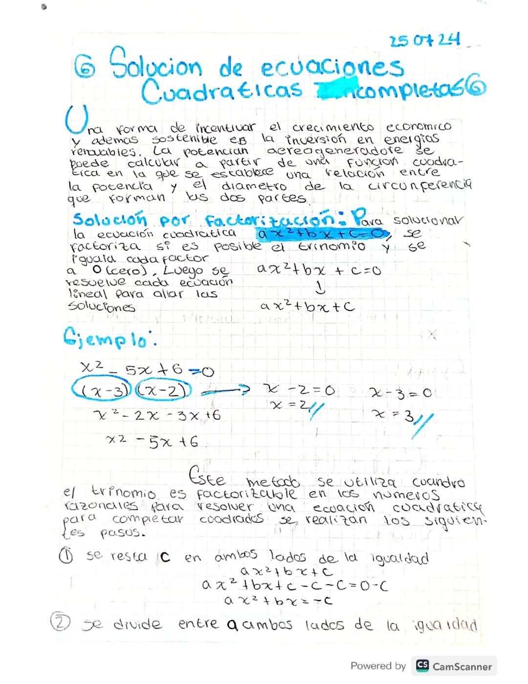 Solución de ecuaciones cuadraticas completas