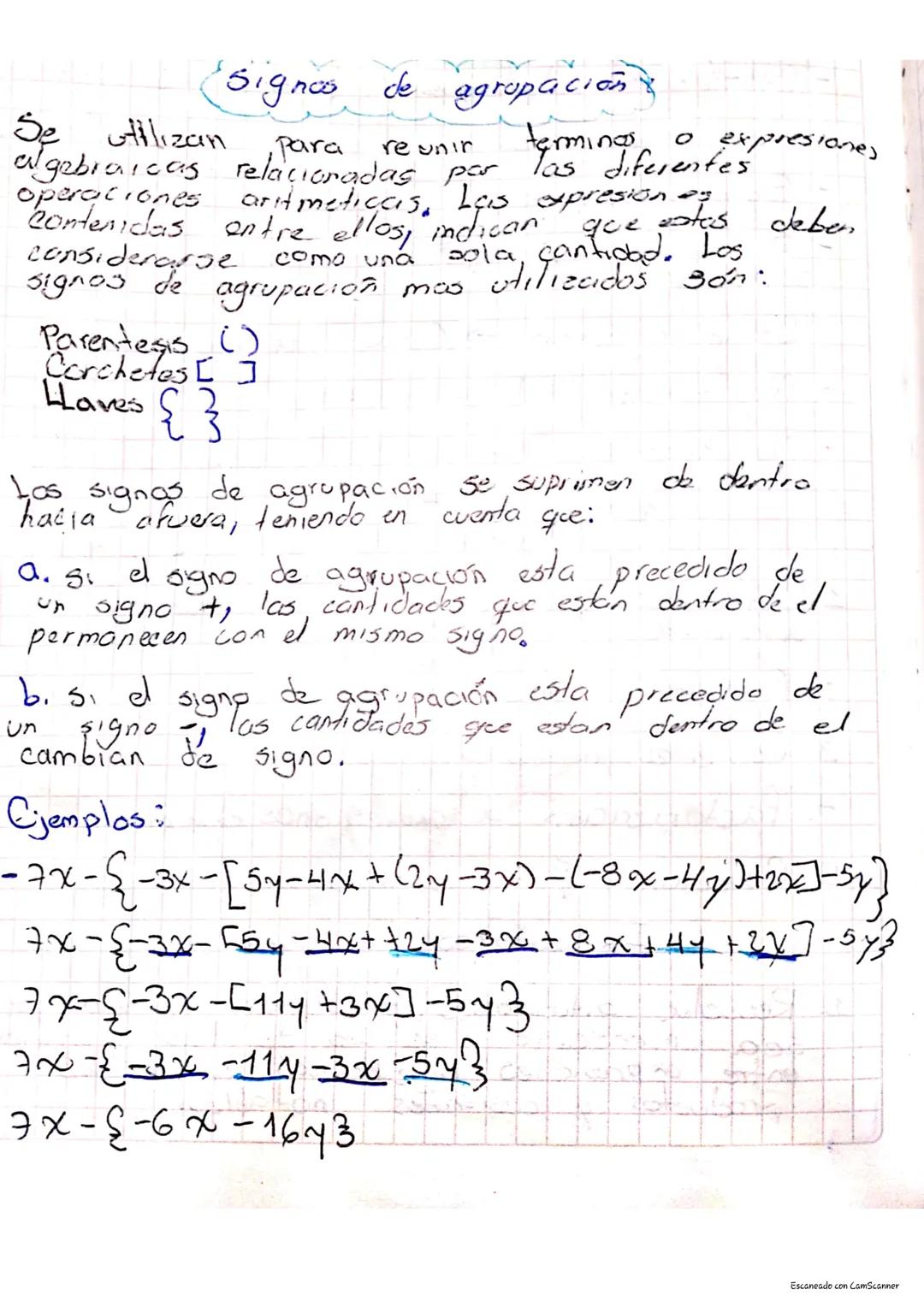 # Signos de agrupación

Se utilizan para reunir terminos, o expresiones
algebraicas relacionadas par las diferentes
operaciones aritmeticcis